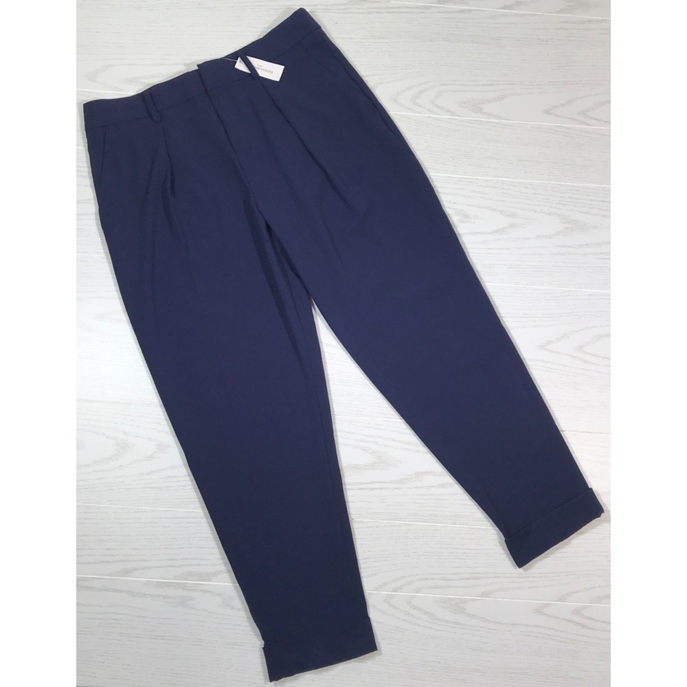 Banana Republic Pleated Dress Pants Women's 8 Blue Cuffed Stretch Business NEW